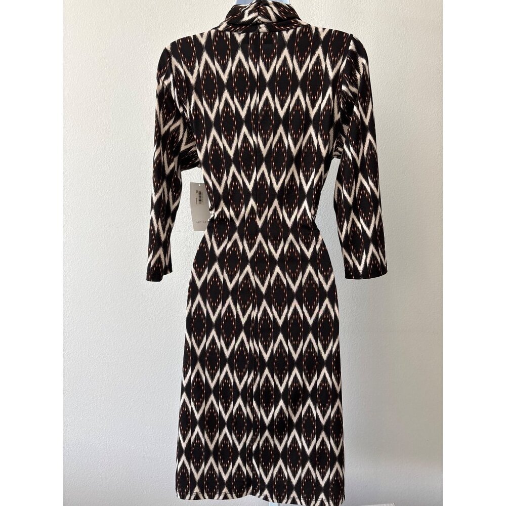 NWT Karen Kane Dress Size M Boho Chic Solar Ikat Faux Wrap Gold Sun Brown Black - Picture 4 of 16